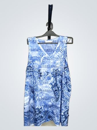 Time and Tru Blaue Paisley Ärmellose V-Ausschnitt-Bluse