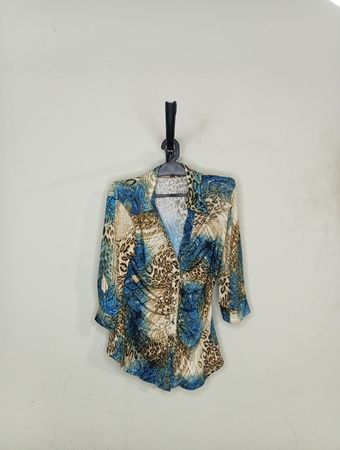Mesmerize Damen Größe S Blau Leopard Paisley Druck Knopfverschluss Hemd