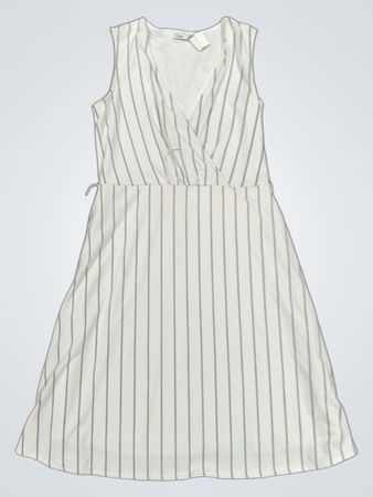  Damen Weiß Gestreiftes Ärmelloses Wickelkleid