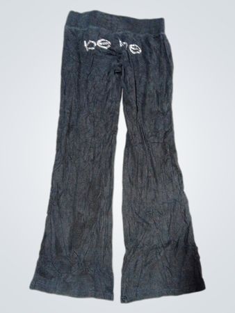 Bebe Black Rhinestone Logo Flare Pants