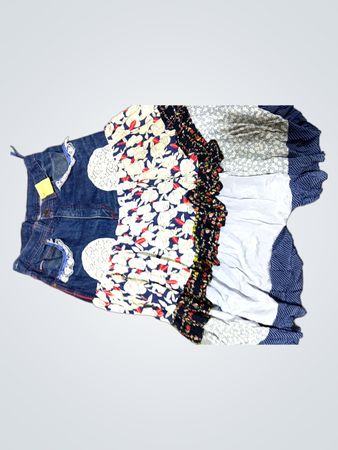 HERRISON Denim Jeansrock mit floralem und gestreiftem Volant