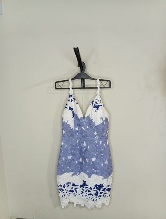 NIKIBIKI Blau-Weiße Gestreifte Spitzenbesatzkleid