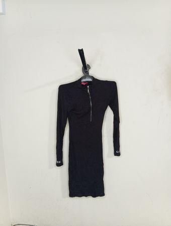 Guess Schwarzes Langärmeliges Zip-Up Kleid