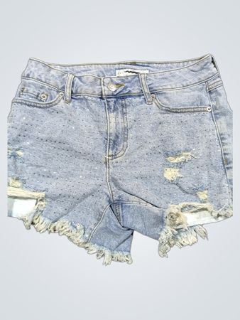 Jeansshorts im hellen Washed-Look mit Strasssteinen und Rissen
