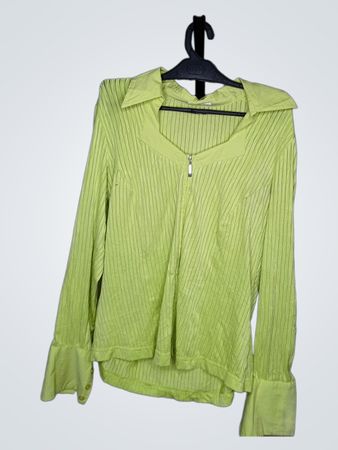 Limettengrüne Bluse mit Kragen und Reißverschluss