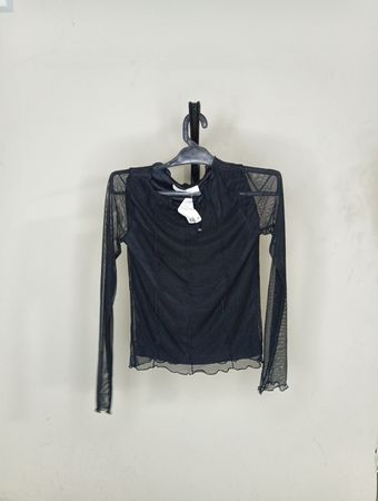 Schwarzes Netz-Mock-Neck-Top