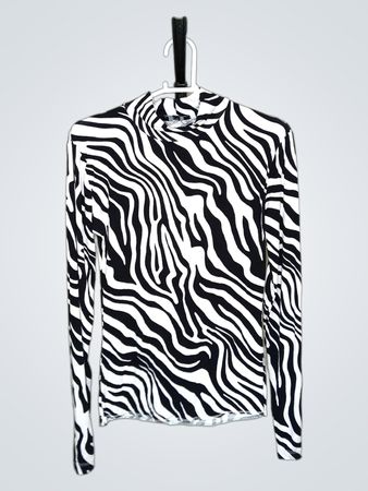 Schwarz-weißer Zebra-Print Rollkragen Langarm-Top