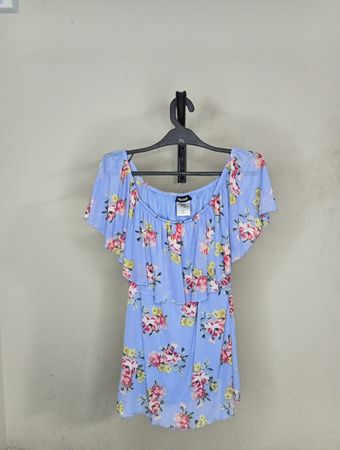 Love Spell Blue Floral Off-the-Shoulder Ruffle Dress