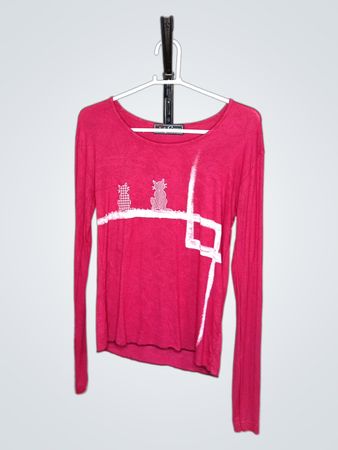 Quatre Vingt Jours Pink Long Sleeve Top mit Katzenmotiv