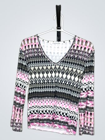 Christine Laure Damen V-Ausschnitt Langarm Geometrischer Print Pullover
