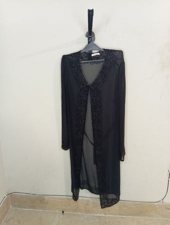 Black Beaded Sheer Kimono Robe