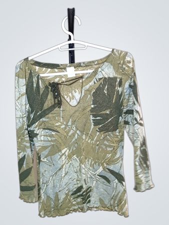 Caramou Green Leaf Print Langarm-Top