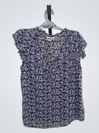 Velvet by Graham & Spencer Navy Floral Print Ruffle Neck Bluse