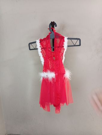 Rotes Spitzen- und Federbesatz-Halterkleid