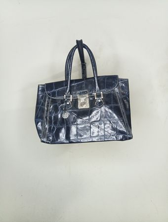 Dark Blue Crocodile Embossed Handbag