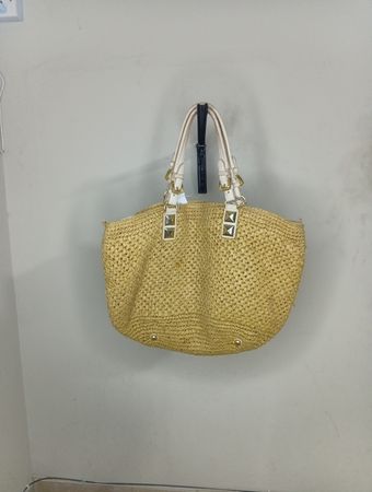 Straw Tote Bag with Studs