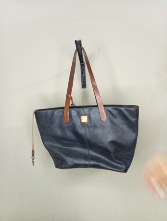 Dooney & Bourke Black Leather Tote Bag with Brown Straps