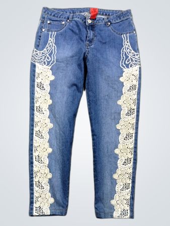 Blue Jeans with White Lace Inlay