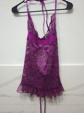 HOLLYWOOD Purple Spitzen-Halter-Babydoll mit Strapsgürtel