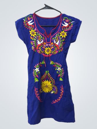 Blau besticktes Kleid