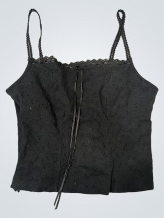 PAPILLON BLANC Black Eyelet Lace Trim Camisole Top