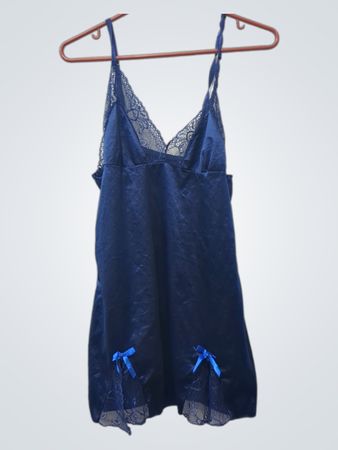 Blaue Nachthemden mit Satin-Spitzenbesatz