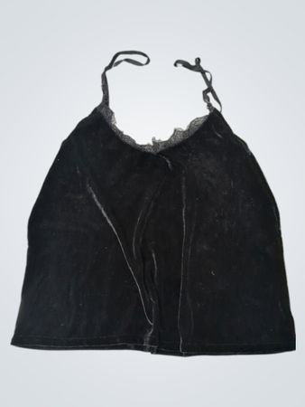 Schwarzes Samt-Camisole mit Spitzenbesatz