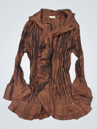 Agora Women's Brown Crinkle Bell Sleeve Blouse Size S