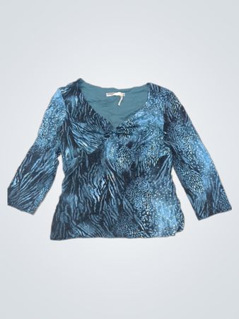 Classiques Entier Blue Animal Print V-Ausschnitt-Top