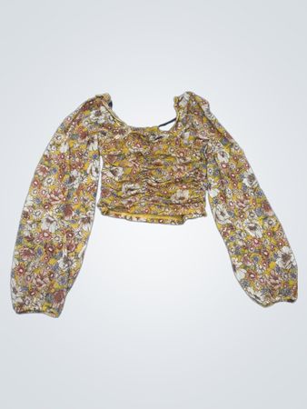 Forever 21 Floral gerafftes Crop-Top mit langen Ärmeln