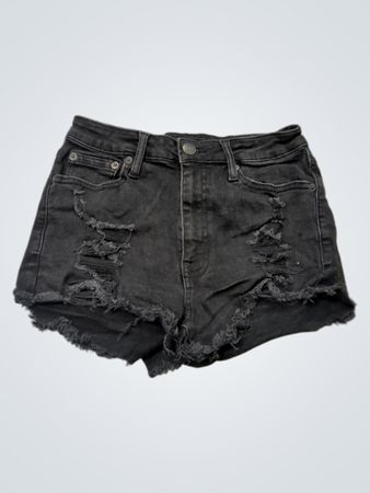 Aeropostale Schwarze Denim-Shorts mit hohem Bund und Used-Effekten