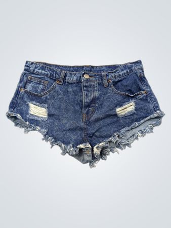 Blaue Jeans-Shorts mit Rissen