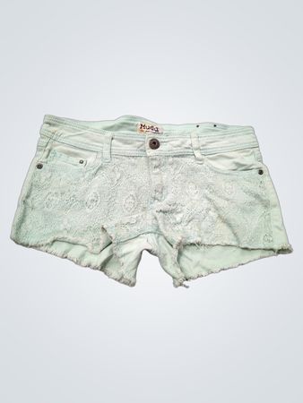 Mudd Damen Hellblaue Spitzen-Front Denim-Shorts
