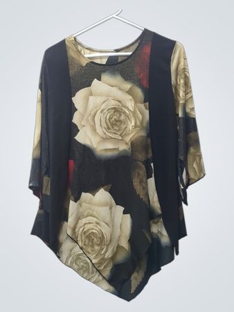 Damen-Tunika mit Rosenprint und asymmetrischem Saum