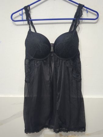 Schwarze Spitzenbordüre Babydoll Negligé