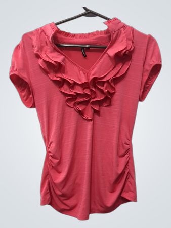 Heartsoul Pink Rüschiges, gerafftes V-Ausschnitt-T-Shirt