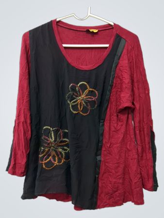 Alain Murati Collection Rotes und Schwarzes Besticktes Langärmliges Oberteil