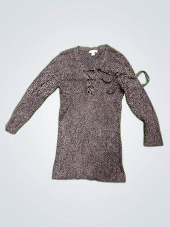 New York & Company Gray Lace-Up Knit Sweater