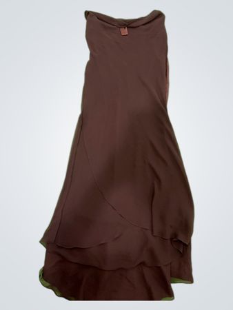 Bice Brown Satin V-Neck Dress