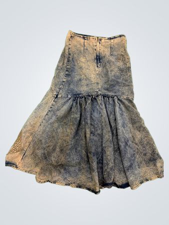 Denim Skirt with Leopard Accent