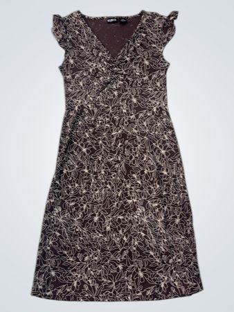 MIX IT Braunes Blumendruck Flatterärmel V-Ausschnitt Kleid
