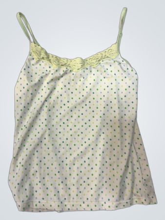 Weiße Camisole mit Punkten und Spitzenbesatz
