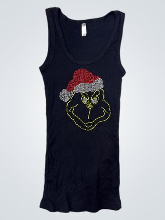 Schwarzes geripptes Tanktop mit Grinch-Weihnachtsgrafik