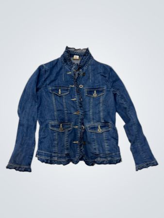 Aoxomoxoa Damenjeansjacke mit Rüschensaum