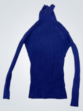 Es ist unsere Zeit Blau gerippter Rollkragenpullover