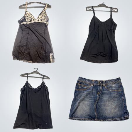 Lace Camisoles, Leather Jackets & Denim Skirts Bundle - Raspberry, Tomster, Amisu & More