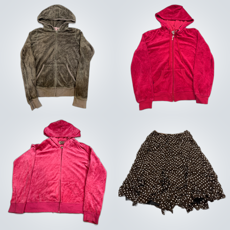 Juicy Couture & Denim Fashion Bundle: 13 Pc Mix of Jeans, Skirts, Hoodies & Lace Top