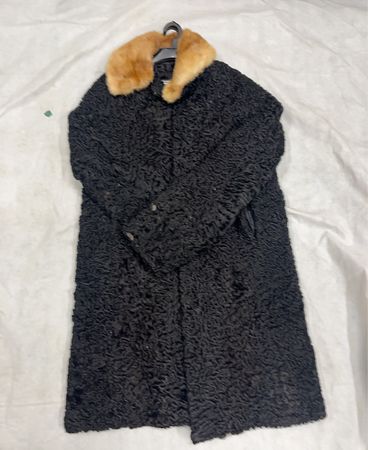 Black Fur Coat with Tan Fur Collar