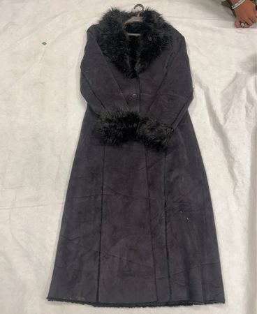 Long Black Fur-Trimmed Coat