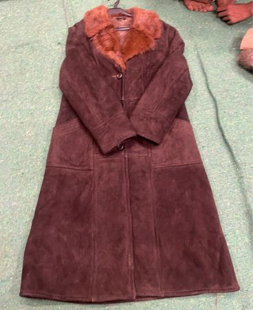 Brown Suede Coat with Fur Collar